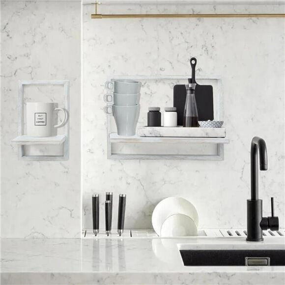 Floating Wall Shelves Set Square Wood Hanging Shelf Rustic Farmhouse Decor - Picture 5 of 7